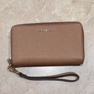 Michael Kors Tan Wristlet with Gold Accents